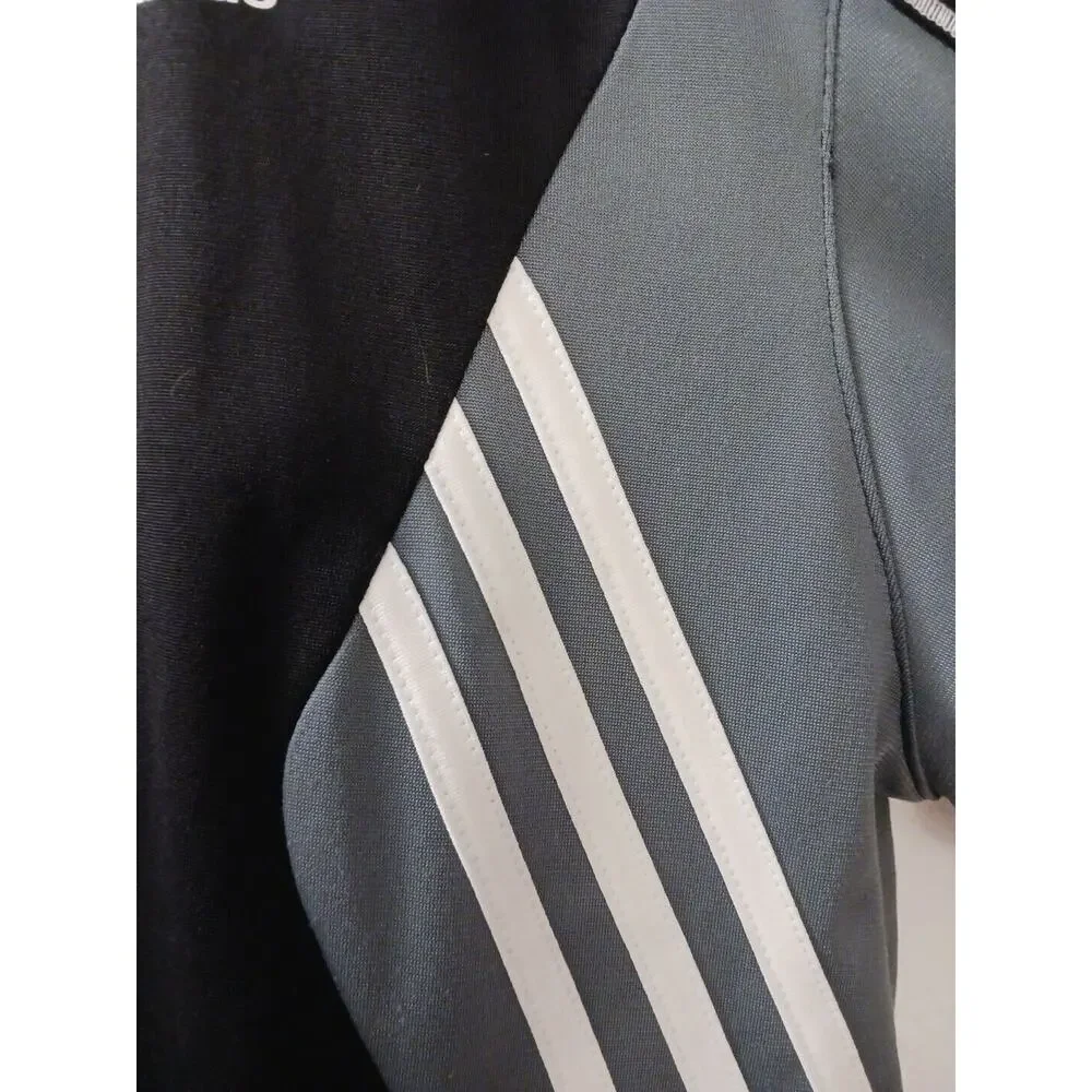 Y2K Adidas Track Jacket Men's Sz L Black GRAY WHITE STRIPES Zipper Retro Vintage